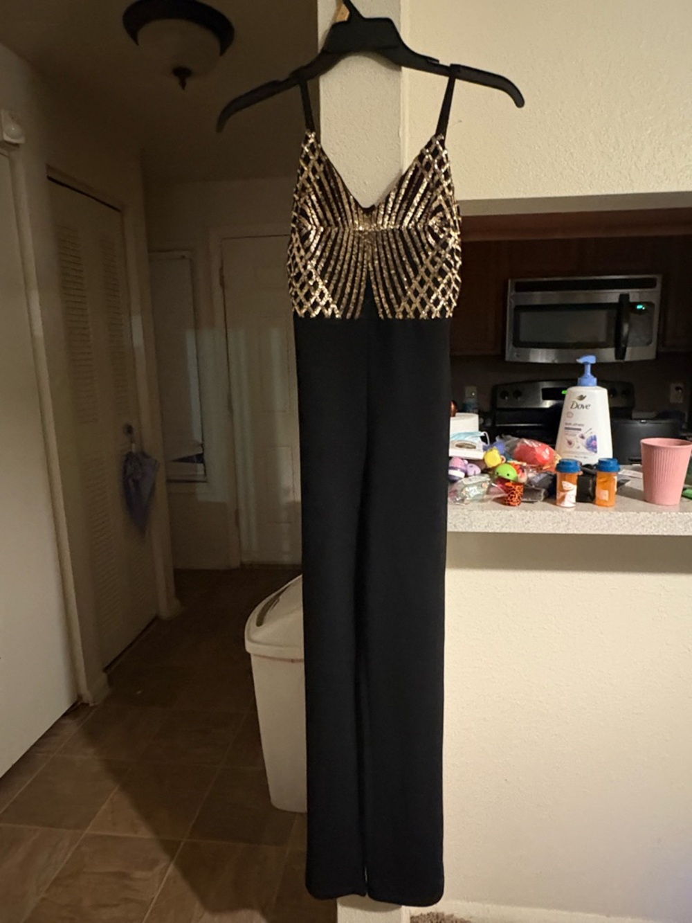 Haute Monde Black Jumpsuit with Gold Sequin Bodice